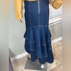 Euc Denim Ruffle Hem High-Low Skirt